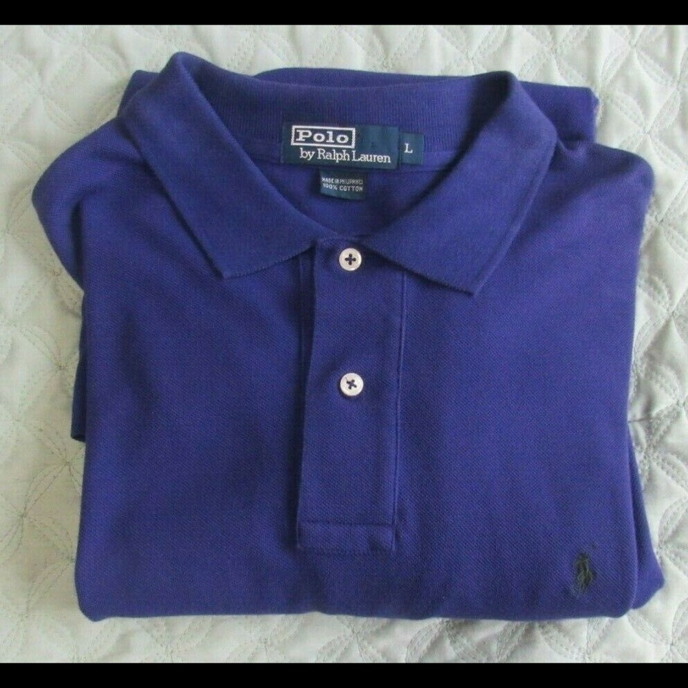 Polo by Ralph Lauren Long Sleeve Golf Shirt Men's L Blue solid 100% cotton